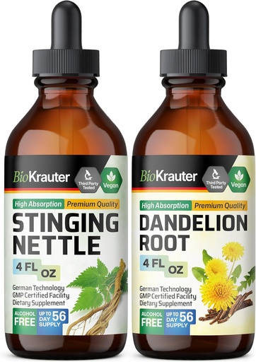 [BRSRAGL4C56RUG3K] BIO KRAUTER Stinging Nettle Tincture 4 Fl. Oz. & Dandelion Tincture 4 Fl. Oz.
