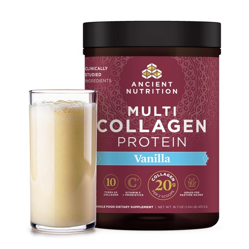 [BRSWGFT5OINWE3Q2] Ancient Nutrition Collagen Peptides Powder, Multi Collagen Protein, Women & Men, Vitamin C, Probiotics, Hydrolyzed Collagen, Supports Skin, Joints, Gut Health, Vanilla, 45 Servings