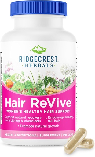 [BRSWIZDYCQAWIHTE] RidgeCrest Herbals Hair ReVive, Nutritional Hair Supplement with Vitamin C, Biotin (6000mcg), Zinc, and Copper, Hair Vitamins for Women to Support Healthy Hair, Skin, and Nails (120 Caps, 30 Servings)