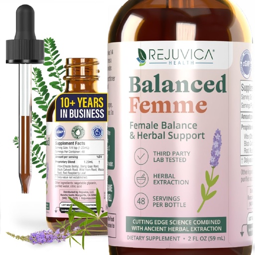 [BRSWGZYBOYPGYD3X] Rejuvica Health Balanced Femme - Suplemento de apoio ao equilíbrio feminino avançado - Entrega líquida para melhor absorção - Vitex, Dong Quai, Black Cohosh, Maca Wild Yam & More!
