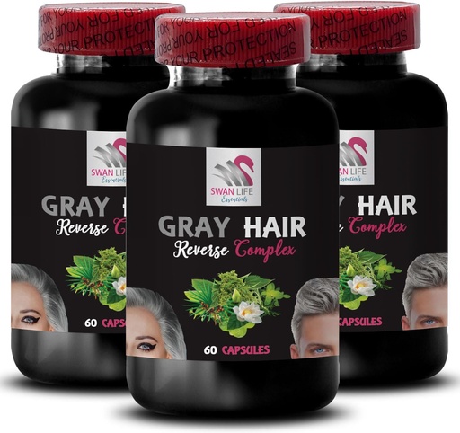 [BRSRAFI3BZYGYE36] Complexe de Cheveux Naturels - Gris Inverser les cheveux - Vibrance fraîche, Rééveil de la couleur, Tons de cheveux, Restaurer Vibrance, Couleur Rafraîchir, Gonflement des cheveux, Apparence jeune, Cheveux lumineux 3 bouteilles 180 capsules