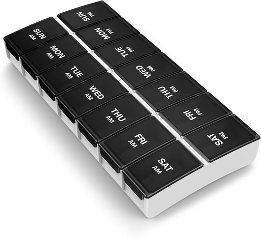 [BRSWYHY7CVYBAALV] BUG HULL 7-Day AM/PM Pill Organizer - Portable Pill Box, Travel Case, Black