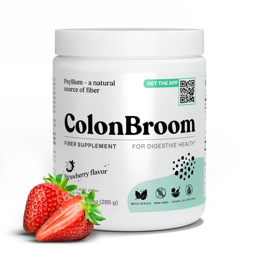 [BRSRABTYPIOR43T2] ColonBroom Psyllium Husk Powder (Strawberry) - Colon Cleanse for Bloating Relief & Gut Health - Colon Broom Fiber Powder Drink - Vegan, Gluten Free, Non-GMO Fiber Powder Supplement, 50 Servings