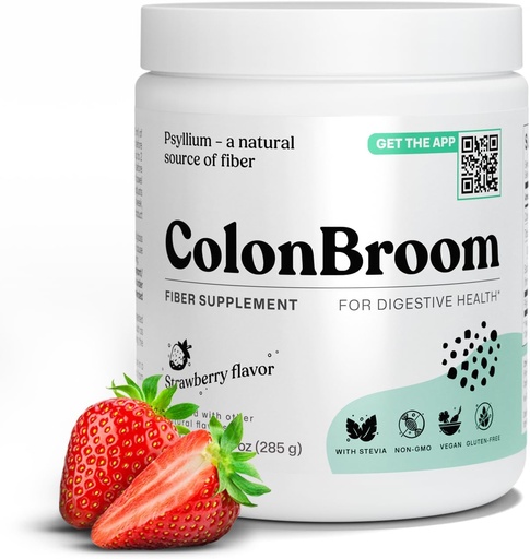 [BRSRABTYPIOR43T2] ColonBroom Psyllium Husk Powder (Strawberry) - Colon Cleanse for Bloating Relief & Gut Health - Colon Broom Fiber Powder Drink - Vegan, Gluten Free, Non-GMO Fiber Powder Supplement, 50 Servings