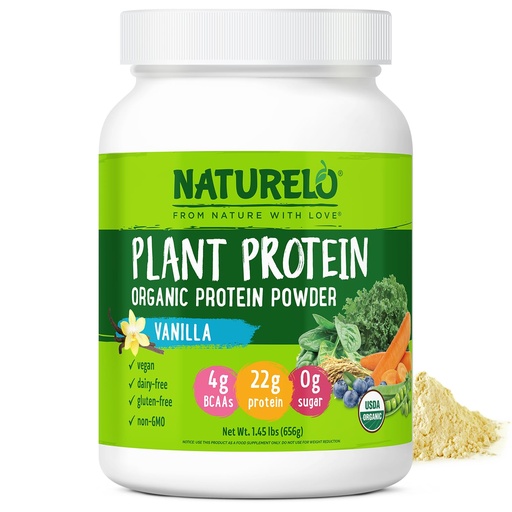 [BRSW2GL3PICREE33] NATURELO Plant Protein Powder, Vanilla, 22g Protein - Non-GMO, Vegan, No Gluten, Dairy, or Soy - No Artificial Flavors, Synthetic Coloring, Preservatives, or Additives - 20 Servings