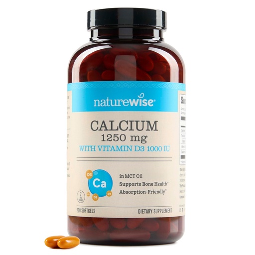 [BRSRAAT2BBYA42DU] NatureWise High-Purity, All-Natural Calcium 1250mg + Vitamin D3 1000IU + Organic MCT Coconut Oil - Pregnancy Safe + Non-GMO - Absorption Friendly, Gluten Free - 200 Softgels[100-Day Supply]