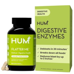 HUM Flatter Me Digestive Enzymes for Women & Men, Digestive Health Bloating Supplement with Ginger & Peppermint Leaf, Fast Acting Anti Bloat Pills Multi Enzyme for Debloating, Vegan, 60 Capsules