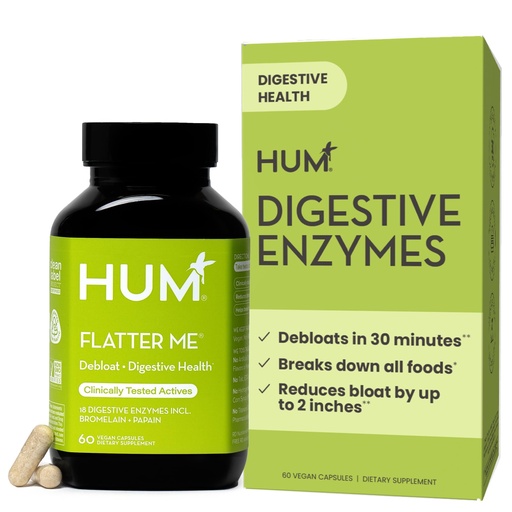 [BRSWKZYGCUPR23L4] HUM Flatter Me Digestive Enzymes for Women & Men, Digestive Health Bloating Supplement with Ginger & Peppermint Leaf, Fast Acting Anti Bloat Pills Multi Enzyme for Debloating, Vegan, 60 Capsules