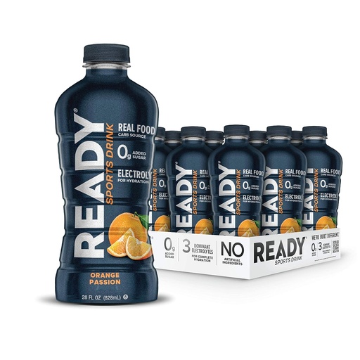 [BRSWYBIBB54AYFY6] Ready® Sports Drink – Electrolyte Hydration with Super Fruit Carbs, B Vitamins & No Added Sugar – Clean Energy for Athletes & Endurance – Gluten-Free, Vegan, Kosher – Orange Passion (12-Pack)