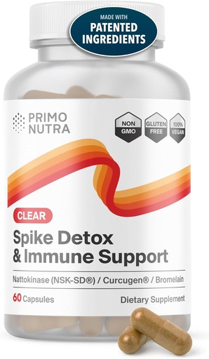 [BRSRAEIFB54AIFY2] Spike Detox Supplement with Branded Nattokinase (NSK-SD), Bromelain, Branded Curcumin 500mg (Curcugen), and Molecular Hydrogen - Potent Foreign Protein Cleanse