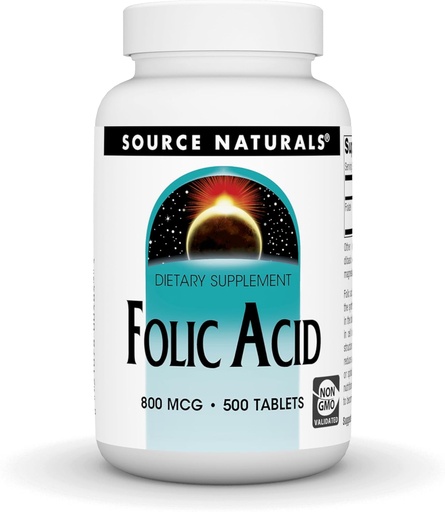 [BRSWIZY4PJ4ACHDK] Fuente Naturales Ácido Fólico 800 mcg Suplemento dietético - 500 Tablas