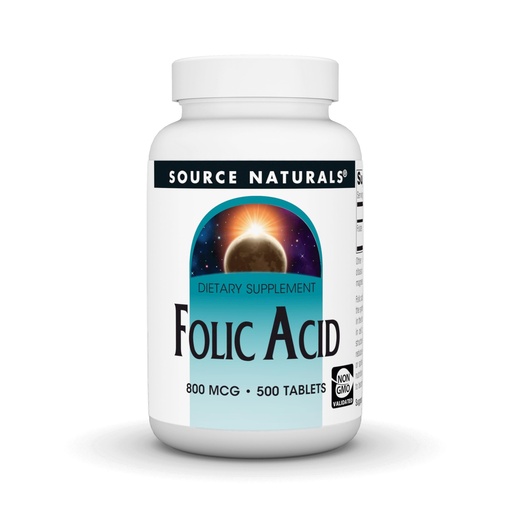 [BRSWIZY4PJ4ACHDK] Source Naturals Folic Acid 800 mcg Dietary Supplement - 500 Tablets