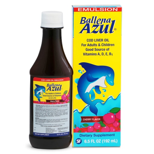 [BRSW2AAKOQOQ4CTL] Ballena Azul Aceite de Hígado de Bacalao para Adultos y Niños, COD Liver Oil for Adults and Children, Good Source of Vitamins A,D,E, B1, Dietary Supplement, Omega 3