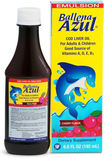 [BRSW2AAKOQOQ4CTL] Ballena Azul Aceite de Hígado de Bacalao para Adultos y Niños, COD Liver Oil for Adults and Children, Good Source of Vitamins A,D,E, B1, Dietary Supplement, Omega 3