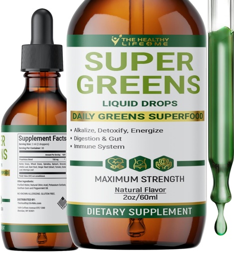 [BRSRAFDQBZYQA2D6] Liquid Super Greens Drops | Powerful Antioxidants | Immune Support | Digestive Health | Peppermint Flavor | by The Healthy Life for Me | 2oz - 30 Day Supply