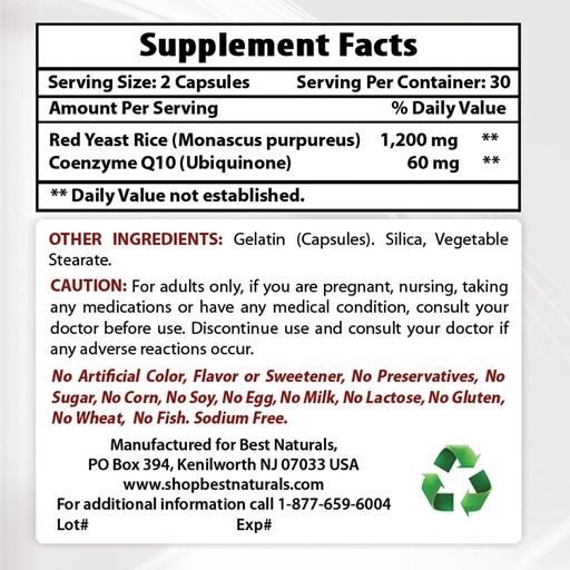 [BRSRMBAHB4FRM3LU] Best Naturals Red Yeast Rice with COQ10 & Niacin 500 mg