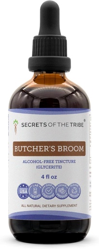[BRSWGYD4DEMBMYL6] Secrets of the Tribe Butcher's Broom Tincture Alcohol-Free Liquid Extract, Butcher's Broom (Ruscus aculeatus) Dried Root (4 FL OZ)