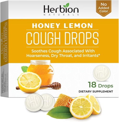[BRSWKZAROUFGEYDA] HERBION Naturals Cough Drops, kosttilskudd, Soothes Cough, for voksne og barn over 6 år, ingen kunstig flavor, Ingen lagt til farge (18 count)