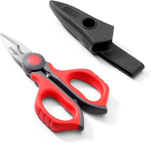 [BRSW2HAEOUNAEYLU] LIVINGO Electrician Scissors: 6 Inch Sharp Heavy Duty Wire Shears - Stainless Steel Serrated Notch Blade with Belt Clip, Stripper Fiber Optic, Crimping Aluminium Copper Soft Cable Line