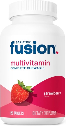 [BRSRMZYEOIHAYF3X] Bariatric Fusion Bariatric Multivitamin with Iron Complete Chewable | Strawberry | Post Bariatric Vitamins for Gastric Bypass and Sleeve Gastrectomy | One Month Supply