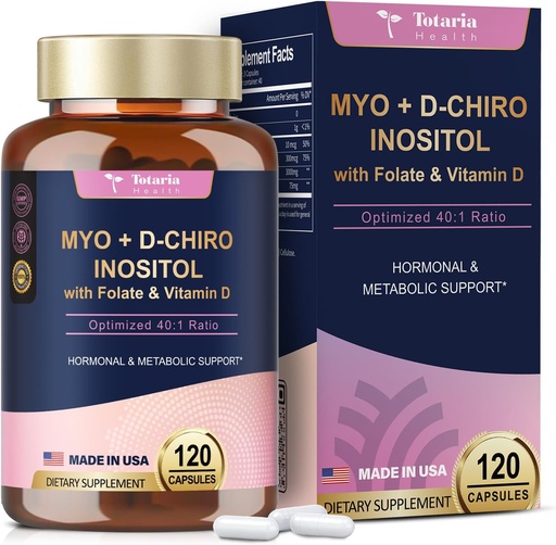 [BRSRAFD6BMMGA3IY] Totaria Inositol Supplement - 3075mg Myo-Inositol & D-Chiro Inositol Capules Plus Vitamin D3, Folate, Ideal 40:1 Ratio - Hormonal Balance for Women & Ovarian* Support | Vegan, Non GMO - 120 Caps