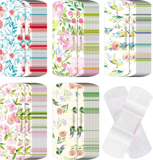 [BRSROAACB56RUFY4] 120 Pcs הבד Adhesive Bandages Bulk Assorted Shapes and Patterns Small Colorful Pretty הבד Bandages with non Stick Pad 3 x 1 Inch for Cuts Wound Scrapes Women(Flower)