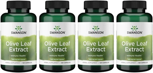 [BRSWGFD3B57RMF36] Swanson Olive Leaf Extract Capsules with 20% Oleuropein - (120 Capsules, 500mg Each) 4 Bottles