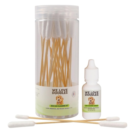 [BRSROYYNAB4GAF3D] We Love Doodles Dog Ear Cleaning Solution Kit | Prevent Infections | Natural | Made in USA | Ear Drops for Dogs | Itching, Deordoring, Yeast & Mites Infection (Serum + 25 Swabs)