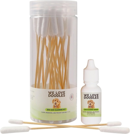 [BRSROYYNAB4GAF3D] We Love Doodles Dog Ear Cleaning Solution Kit | Prevent Infections | Natural | Made in USA | Ear Drops for Dogs | Itching, Deordoring, Yeast & Mites Infection (Serum + 25 Swabs)