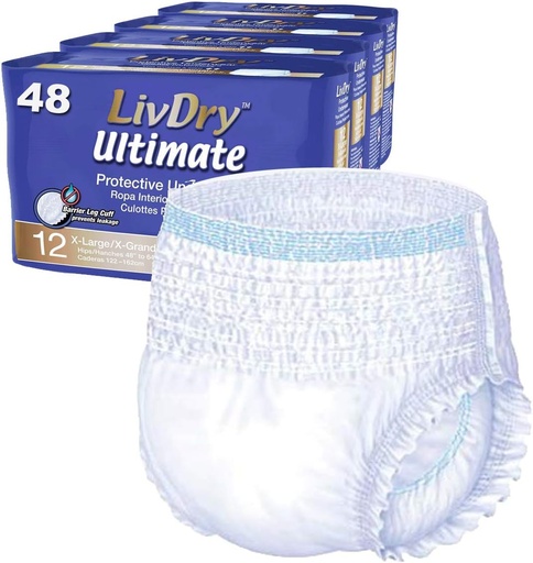 [BRSWGY32DJ4GOYDD] LivDry Ultimate XL Adult Incontinence Underwear, High Absorbency, Leak Cuff Protection, X-Large, 48-pack