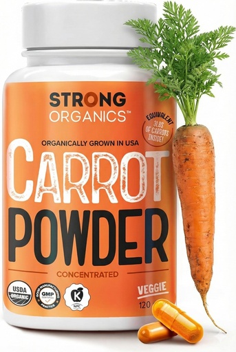 [BRSRAZAPDNYWK3QZ] Organic Carrot Juice Powder Capsules – USA Grown, Raw Cold-Pressed – Beta Carotene for Eye Health, Skin & Immune Support – Whole Food Vitamin A – 120 Vegan Pullulan Capsules – Kosher, Non-GMO