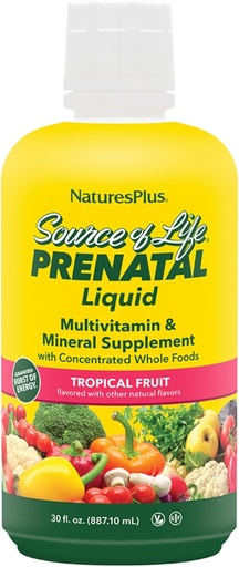 [BRSWIYQDCB5QGCLI] Naturezas Plus Fonte de Vida Líquido Pré-Natal, Fruta Tropical - 30 fl oz - Multivitamin & Suplemento Mineral - Apoio Nutricional Durante a Gravidez - Sem Glúten, Vegetariano - 30 Servimentos