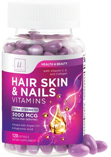 [BRSROAAOBMGWCE3K] Hair Vitamins for Women for Hair Growth - Argan-Infused Supplement with Collagen, Biotin and Hyaluronic Acid - Supports Faster Hair Growth, Skin & Nails Beauty Vitamins, Bottled in USA - 120 Softgels