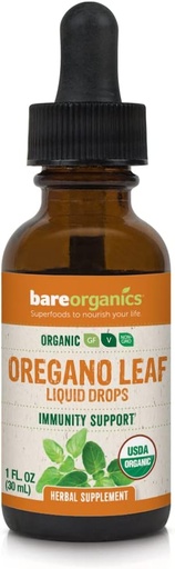 [BRSWYZAPOZ5B62TO] BareOrganics Oregano Leaf Liquid Drops, Herbal Supplement, Immunity Support Drops, 1 Ounce