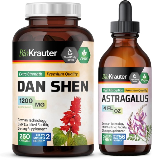 [BRSRAGABOINAGFDO] BIO KRAUTER Dan Shen 250 kapselia & Astragalus Tincture 4 Fl. Oz.