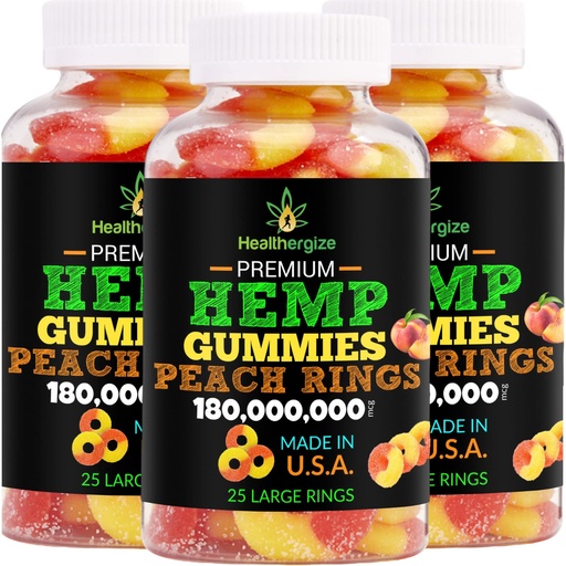 [BRSRMGAQBENQKAA2] 3PACK Hemp Gummies Hemp Oil Fresh Peach Rings Hemp Gummy Candy-for Sleep, Calm, Peace and Chill-Natural Edibles Party-Made in USA