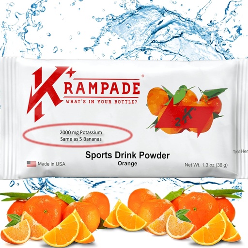 [BRSWGCY2DMCBUYI3] Krampade Original 2K - 2000 mg Potassium Electrolyte Powder Drink Mix | Cramp Relief - Hydration - Increased Performance | Orange - 20 Single Serving Packets
