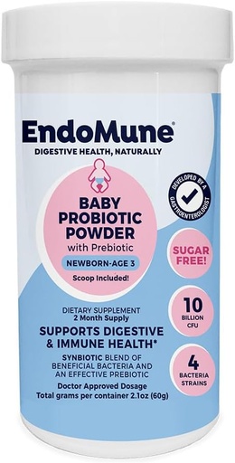 [BRSWIYIHOENQY2QZ] Endomune Jr Advanced Probiotic Powder for Newborns, Infants, Toddlers &amp; Baby - 10 Billion CFUs - 4 Strains Bacteria & FOS Prebiotic - Physician Formulated - 60 Day Supply