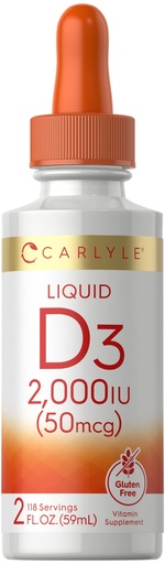[BRSRMGA2AAAWGCL7] Carlyle Vitamin D3 Liquid Drops | 2000 IU (50 mcg) | 2 fl oz | Vitamin D Supplement for Adults | Vegetarian, Non-GMO, and Gluten Free Formula