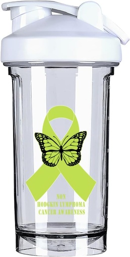 [BRSRAAQZCQHRUDLX] Non Hodgkin lymphoma Cancer Awareness 18 Ounce Shaker Bottle Drink Mixer Leak-proof Pre Workout Protein Shakes Meal Replacement Shakes Bottles 500ML/18 Oz White