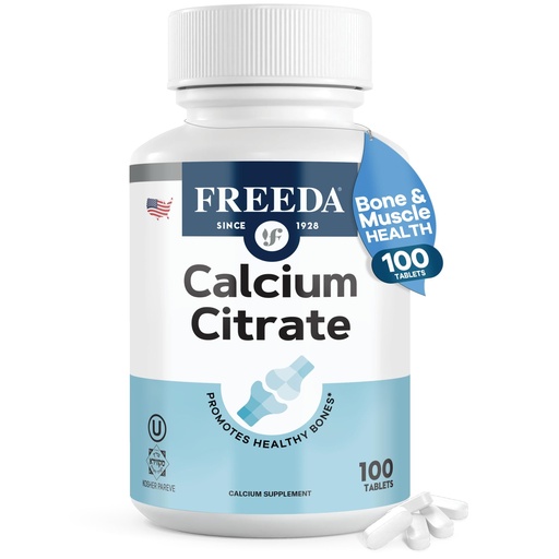 [BRSRMAA3OFYRA3T5] Freeda Calcium Citrate – Kosher Vegan Bone Strength Supplement – Supports Bone Density & Muscle Function – Calcium 1000mg per Serving – No Added Vitamin D – (100 Tablets)