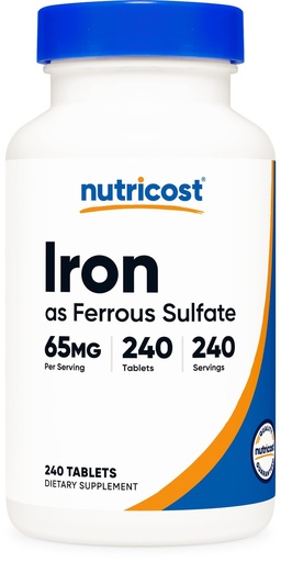 [BRSW2YABCIBG2FDX] Nutricost Iron (As Ferrous Sulfate) 65mg, 240 Tablets - Non-GMO, Gluten Free