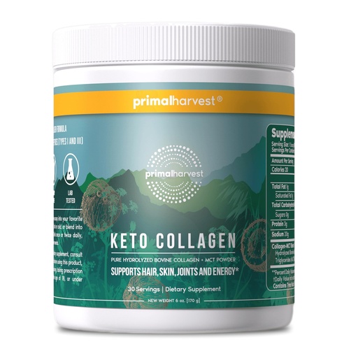 [BRSWYGQ7CEHRYYD6] Primal Harvest Keto Collagen Powder with MCT Oil Hydrolyzed Collagen Peptides 10 oz Unflavored Paleo & Keto Friendly Protein Supplement
