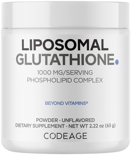 [BRSROCYEOYFAK2AU] Codeage Liposomal Glutathione Powder - 1,000 mg Vegan Reduced L-Glutathione per Serving, Liposomal Delivery - 2-Month Supply - Unflavored - Phospholipid - Non-GMO Gluten-Free - 2.22 Oz