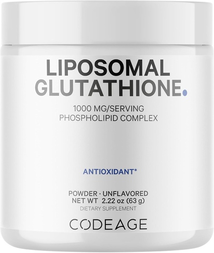 [BRSROCYEOYFAK2AU] Codeage Liposomal Glutathione Powder - 1,000 mg Vegan Reduced L-Glutathione per Serving, Liposomal Delivery - 2-Month Supply - Unflavored - Phospholipid - Non-GMO Gluten-Free - 2.22 Oz