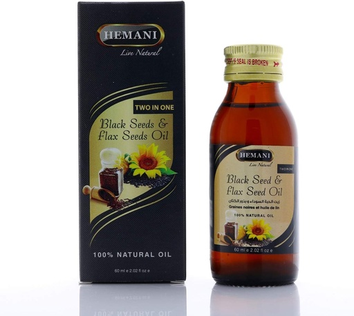 [BRSW2YYNCFYRQF3D] Hemani Cold-Pressed Black Seed and Flax Seed Oil Blend 60ml- Gluten-Free, Non-GMO, High in Omega 3, 6, & 9, Supports Joint, Brain, and Heart Function