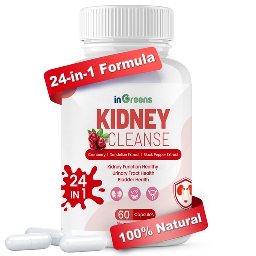 [BRSRAGAROJ6G2HTX] inGreens 24-in-1 Kidney Support Supplement – Cranberry & Uva Ursi Capsules with Astragalus and Black Pepper Extract for Kidney & Urinary Tract Health – Made in USA, 60 Capsules