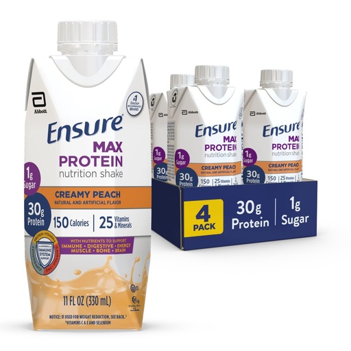 [BRSW2CT4DFYQIFAV] Ensure Max Protein Creamy Peach Nutrition Shake | 30g Protein, 1g Sugar, 4g Fiber Blend | 4 Pack