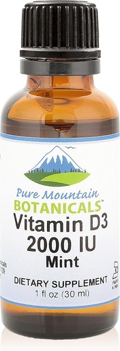 [BRSWYFIFOQHGG3LU] Pure Mountain Botanicals Flavored Vitamin D Drops – Mint Flavored Liquid Vitamin D3-2000iu per Serving - 1oz Bottle