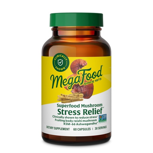 [BRSRAZINPN5GOHLV] MegaFood Superfood Mushroom Stress Relief - Reishi Mushroom Supplement Clinically Studied to Reduce Stress - Doctor Formulated with Ashwagandha KSM 66 - Vegan, Gluten-Free - 60 Capsules, 30 Servings
